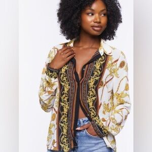 Super Cute Baroque Print Sheer Blouse